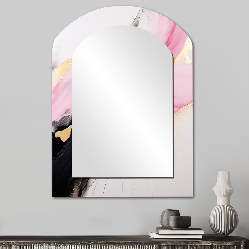 Abstrait, vague d'or rose et noir II - peinture abstraite, miroir asymétrique, 34 po x 25 po