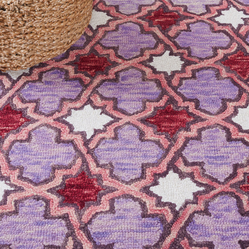 Hand Tufted Wool/Cotton Oriental Rug in Red/Pink, Rectangle 3' x 5'