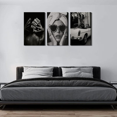 Mode femme sur toile, art mural tendance noir et blanc, affiches de luxe, impressions modernes, images pour la salle de bain, décoration de la maison, 16 x 24 po
