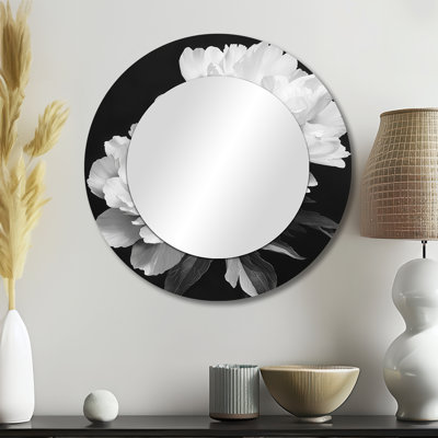 Monochrome Peonies With Dark Veins I - Floral Mirror Wall Decor - Printed On Metal