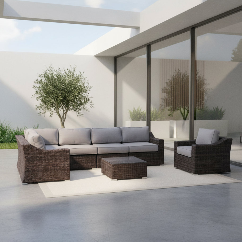Saffi 5-Person Sunbrella® Patio Seating Group, Brown, Olefin Gray