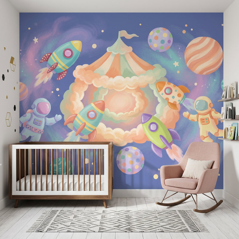 Décoration murale amovible Space Astronauts Rockets, 140"x108", Peel and Stick