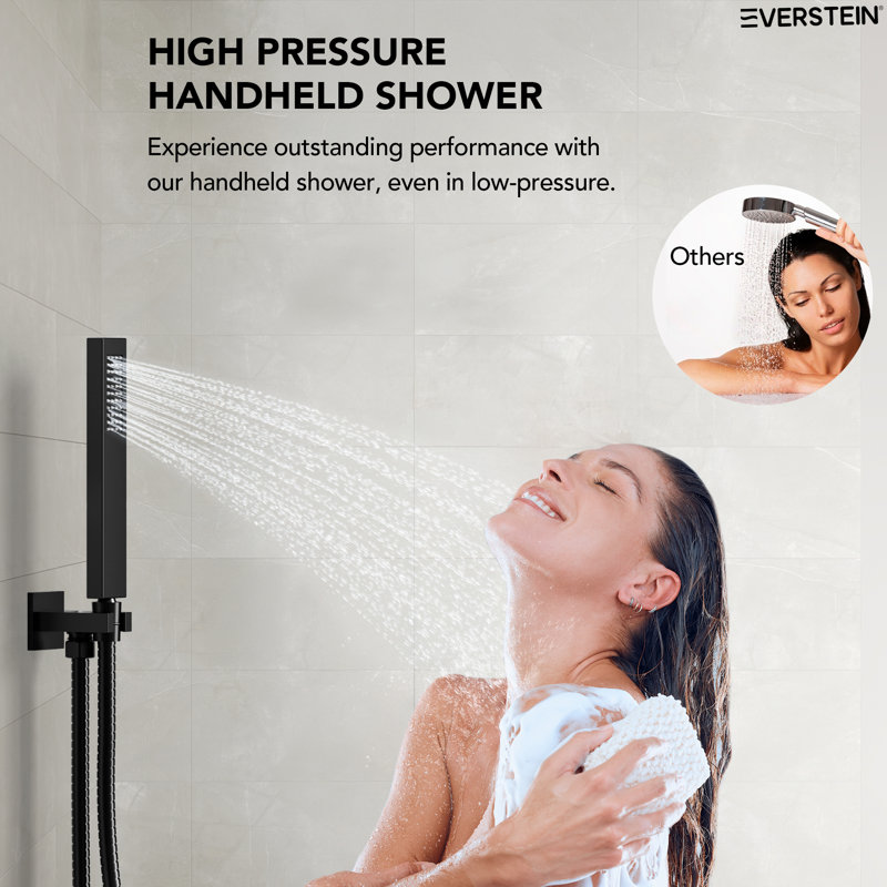 Système de douche numérique avec valve à pression équilibrée, pomme de douche double à fixation au plafond 12 po et douche à main