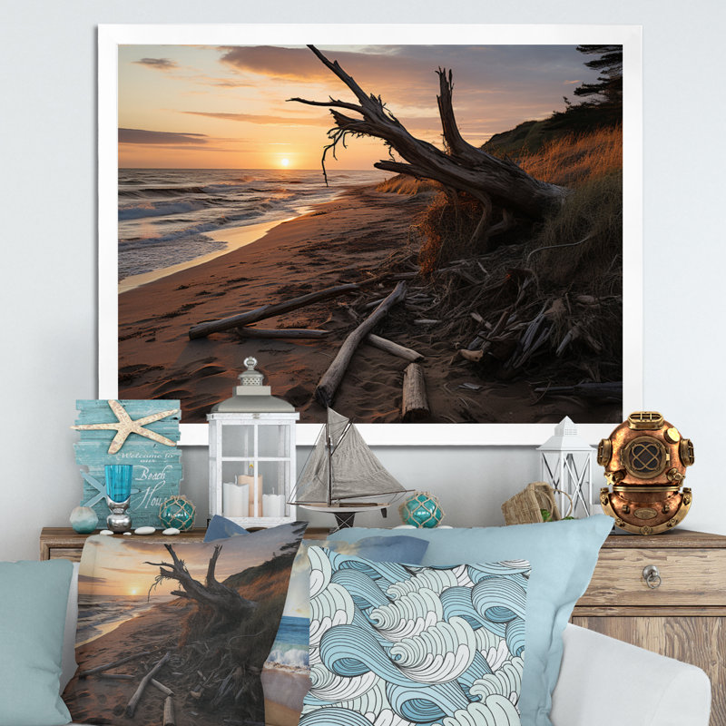 «Alsaedi Beach Photo Coastal Impressions V», reproduction sur toile, H 16 po x l 32 po x P 1 po, Cadre photo blanc