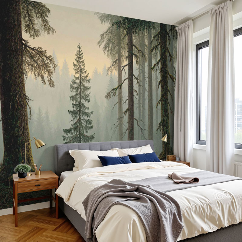 Papier peint auto-adhésif Farmhouse Rustic Misty Woodland, L 144 po x l 100 po