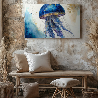 Toile Art mural méduse galactique aquarelle