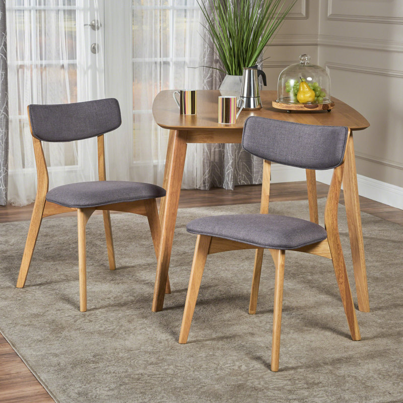 Chaise de salle à manger rembourrée Hoopes, Chêne naturel, Gris foncé