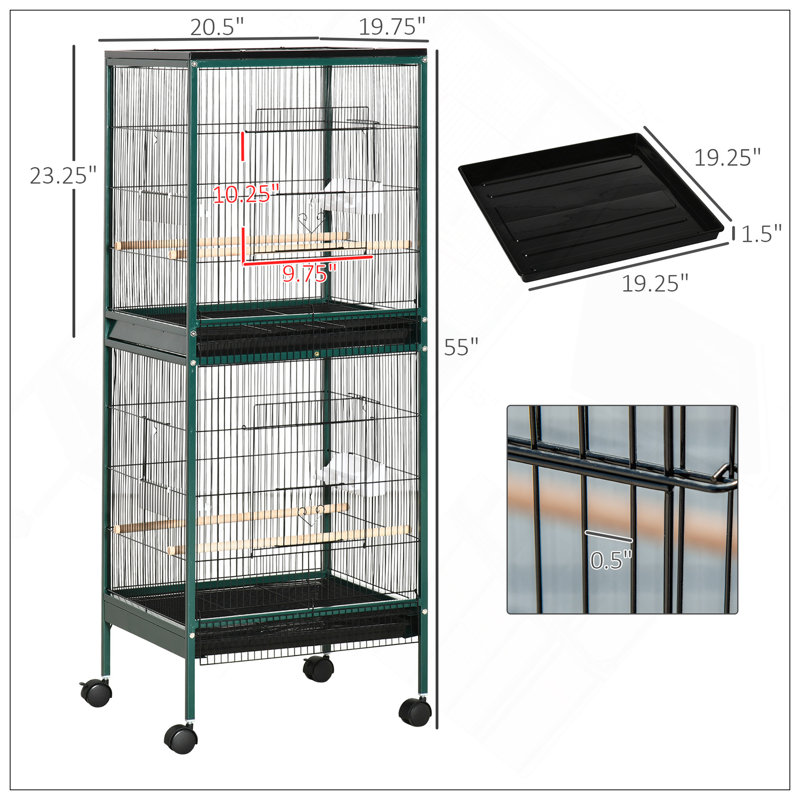 Grande cage à oiseaux de 55 pouces avec plusieurs portes, volière spacieuse pour petits oiseaux, facile à nettoyer et portable