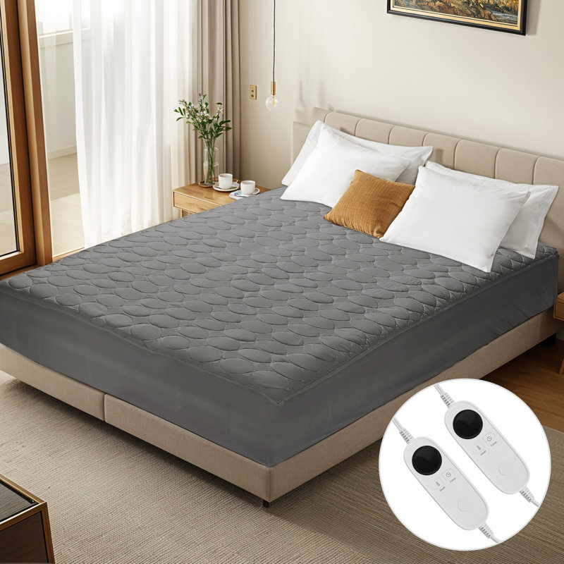 Lindy Electric Heated Mattress Pad, Queen, Dark Gray