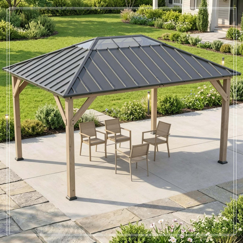 Pavillon de jardin élégant à toit rigide pour l'extérieur, pavillon de cour arrière, abri pour patio, pergola d'extérieur classique (seulement pavillon de jardin)