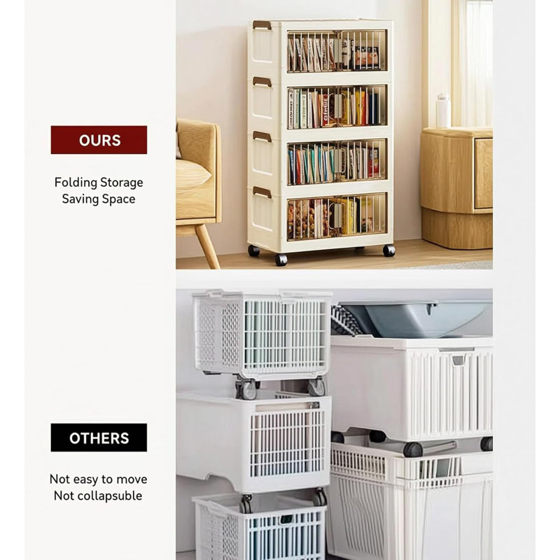 5 Tier Collapsible Storage Bins with Wheels Stackable Storage Containers