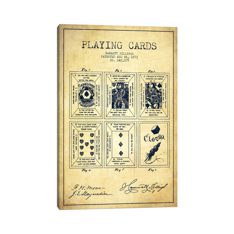 Hammatt Billings Playing Cards Patent Sketch (Vintage) by Aged Pixel - Wrapped Canvas Gallery-Wrapped Canvas Giclée