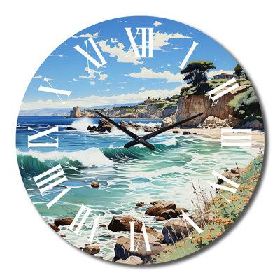 Horloge murale en métal Beach Contrast Pointillism II