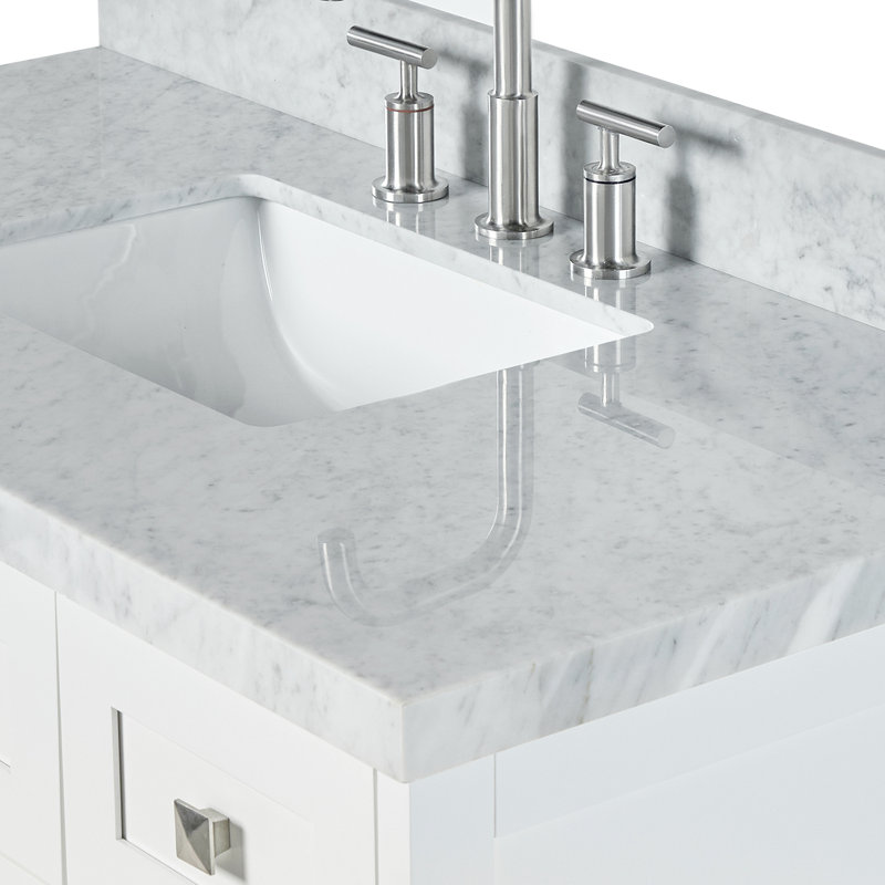 ARIEL Monroe 48 Single Sink Bathroom Vanity with Carrara Quartz Top, White, 66" - 67", Italian Carrara Marble