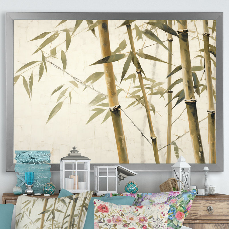 Beige minimalisme bambou sérénité II sur toile, H 34 po x l 44 po x P 1,5 po, Cadre photo argenté