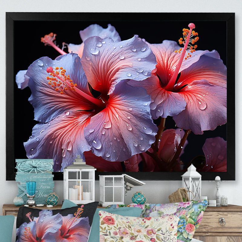 Hibiscus mauve moderne, impression sur toile, H 12 po x l 20 po x P 1 po, Cadre simple noir