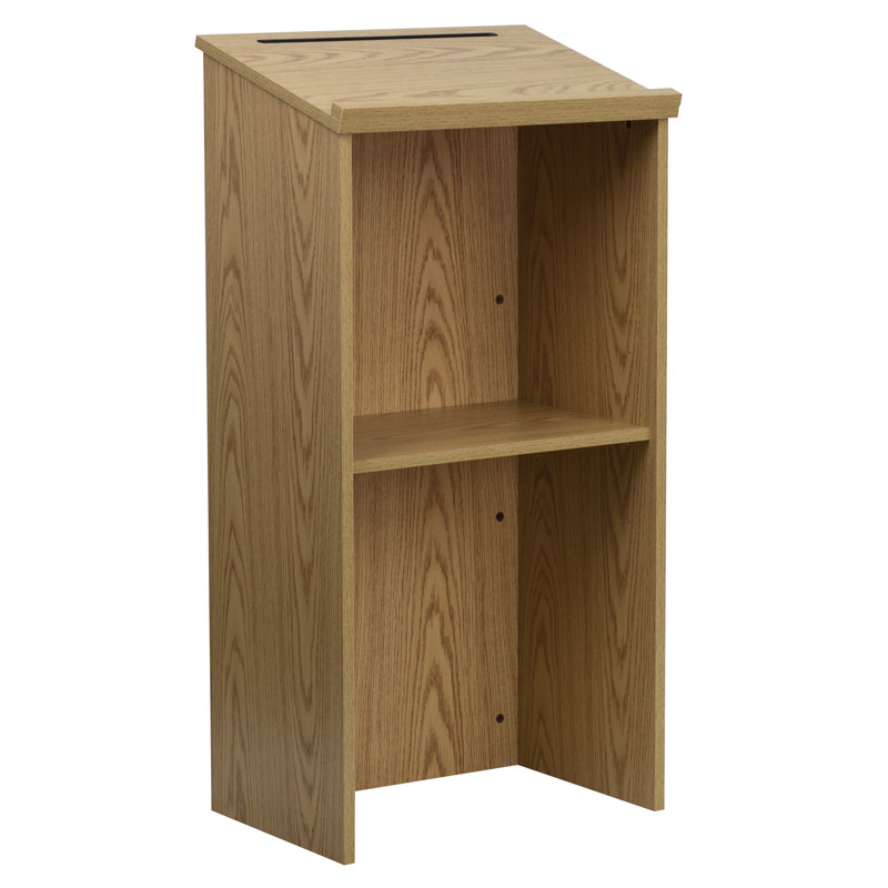 Oak Wood Stand-Up Lectern with Adjustable Shelf