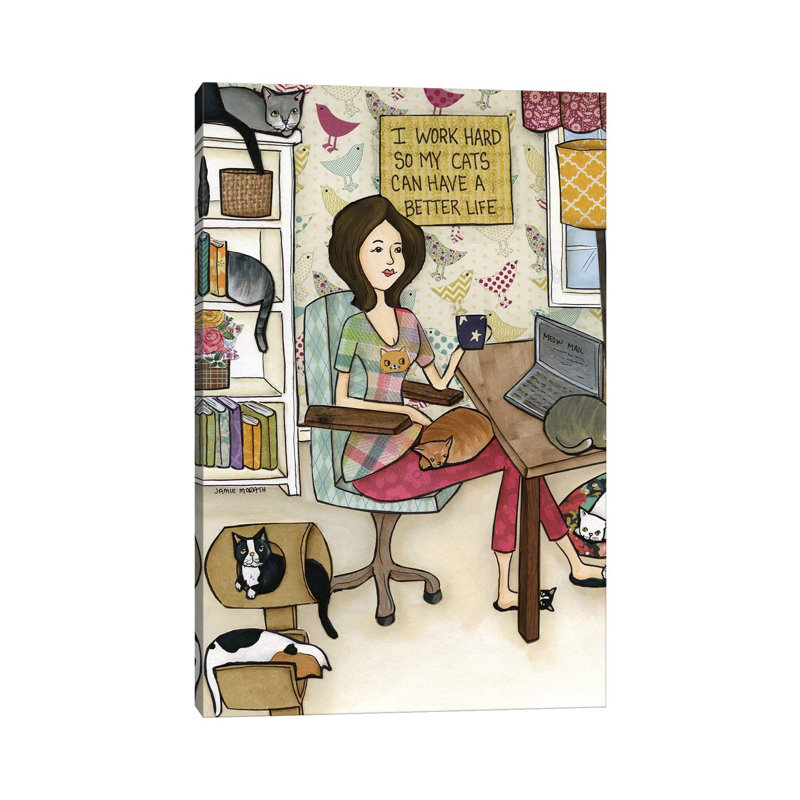 « Cats Better Life » par Jamie Morath-impression, Pas de tapis, Toile tendue, H 12 po x l 8 po x P 0,75 po