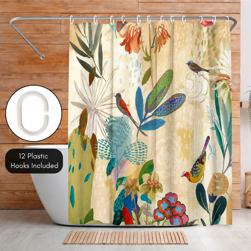 Strayer Polyester Floral Shower Curtain, Sepia Orange