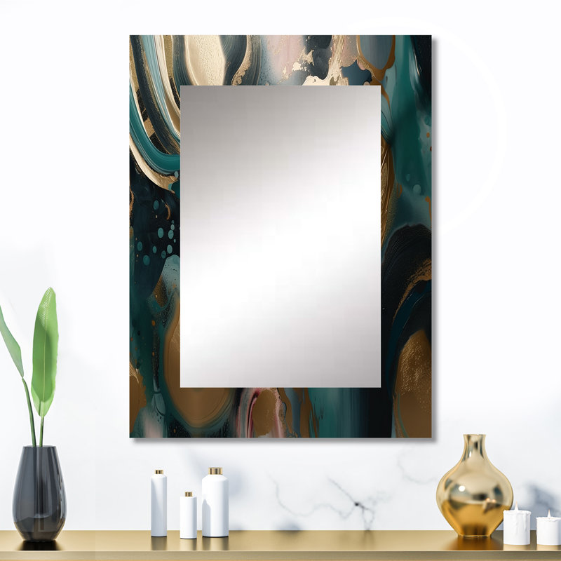 Gold And Green Marbled Euphoria I - Marble Decorative Wall Mirror, Gold Mirror, Printed Metal Art, 32" x 24"
