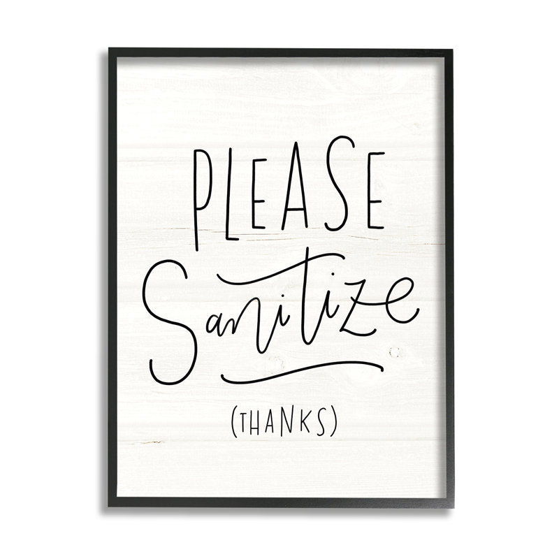 Veuillez désinfecter la phrase, texte rustique minimal, H 20 po x l 16 po, Giclée encadrée noir minuit