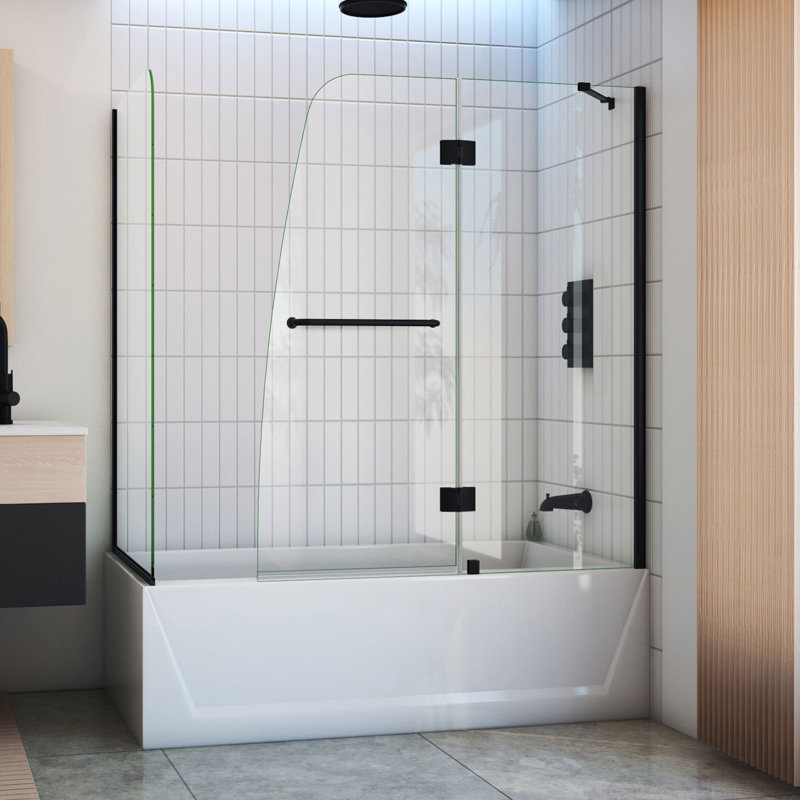 Aqua 56" W x 58" H Hinged Tub Door, Matte Black