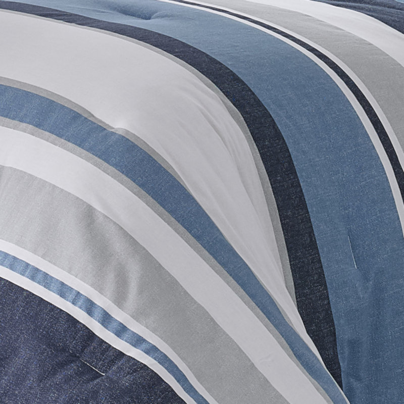 King Size Blue Cotton Reversible Comforter Set with Shams