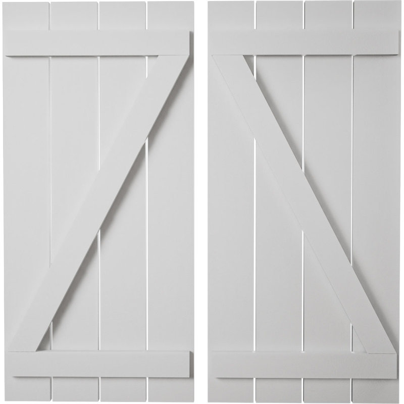 Volets rustiques à quatre planches espacées avec planche en Z (par paire), Texture lisse / brun clair apprêté, 23"