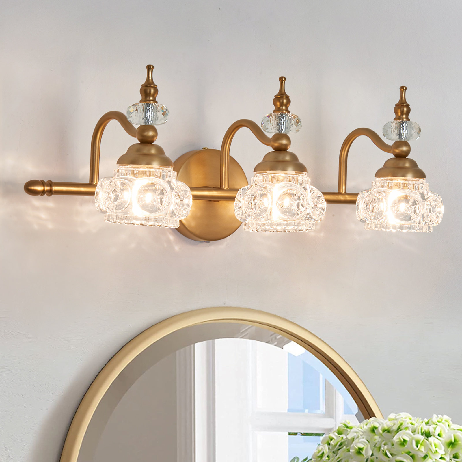 Rosdorf Park 3-Light 22.24" Antique Brass Vintage Bathroom Vanity Light ...