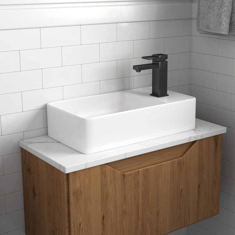 Lavabo de salle de bain mural rectangulaire en céramique blanche 18 "x 10" avec petit trou pour robinet de salle de bain Turner 