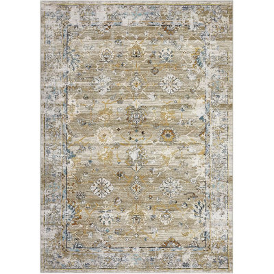 Vintage Floral Area Rug, Green and Red Washable Distressed Foldable Low Pile Non-Slip Rug, Non-Shedding Stain Resistant Floor Cover for Living Room, Bedroom,Playroom