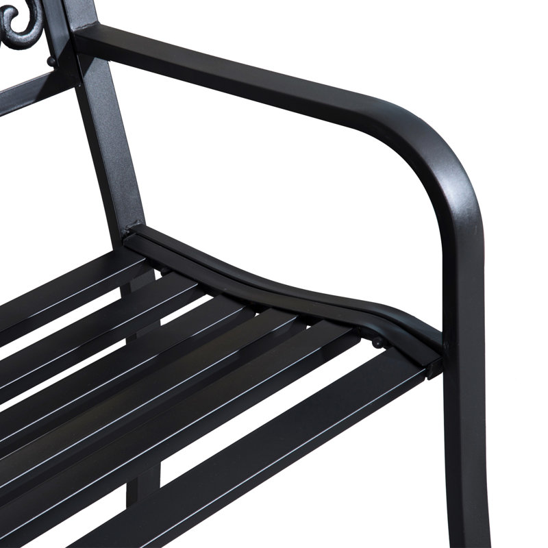 Banc en métal de 50 po pour l'extérieur. Noir avec motif floral. Siège de véranda à lattes, cour, pelouse. Détente pour 2 options de détente à l'extérieur. Siège d'assemblage simple. Confortable, rapide et facile à assembler.