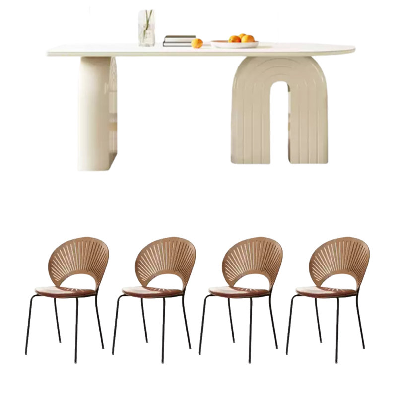 Ensemble de table de salle à manger en pierre frittée blanc pur, H 29,92 po x L 62,99 po x l 31,5 po