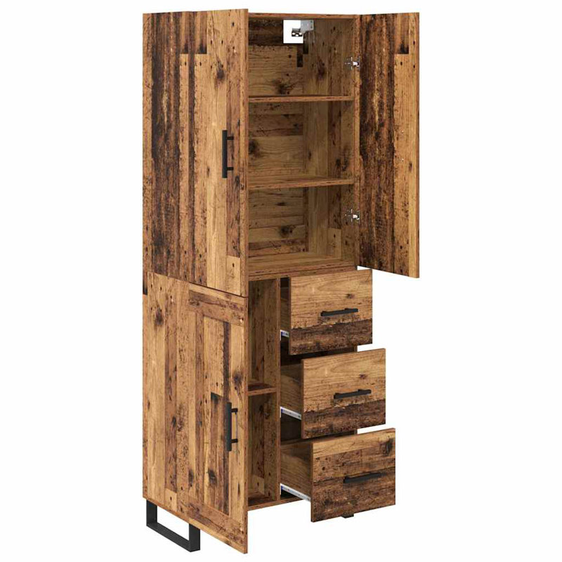  Highboard With Drawer 2 Pcs Black Oak Engineered Wood And Glass, Old Wood