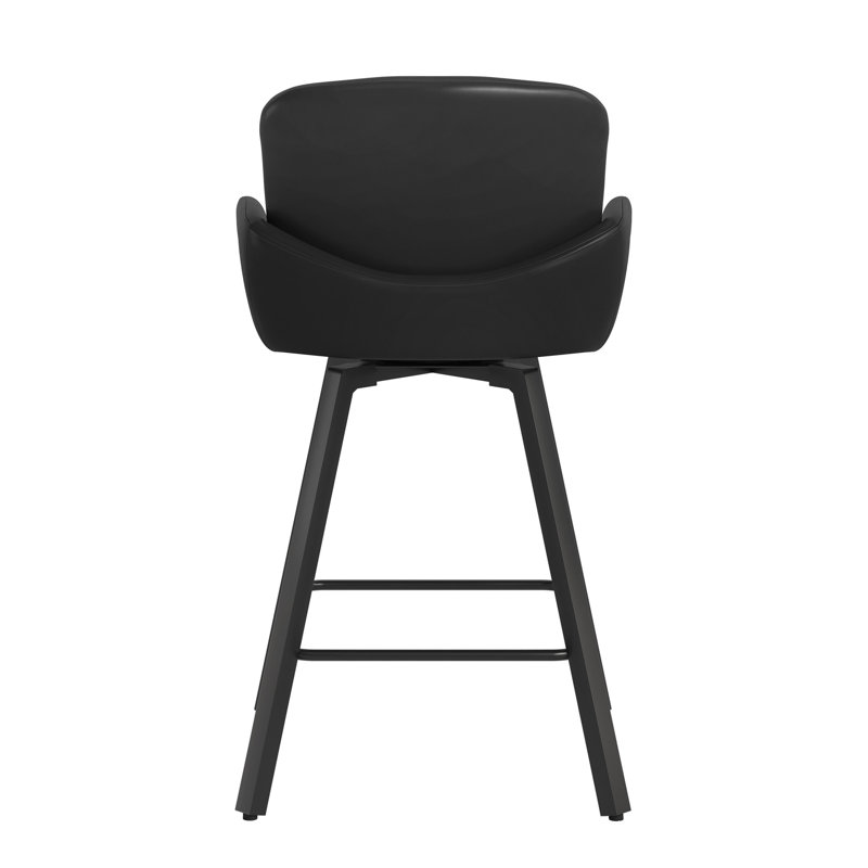 Nicola Swivel Upholstered Bar Stool with Metal Frame, Black