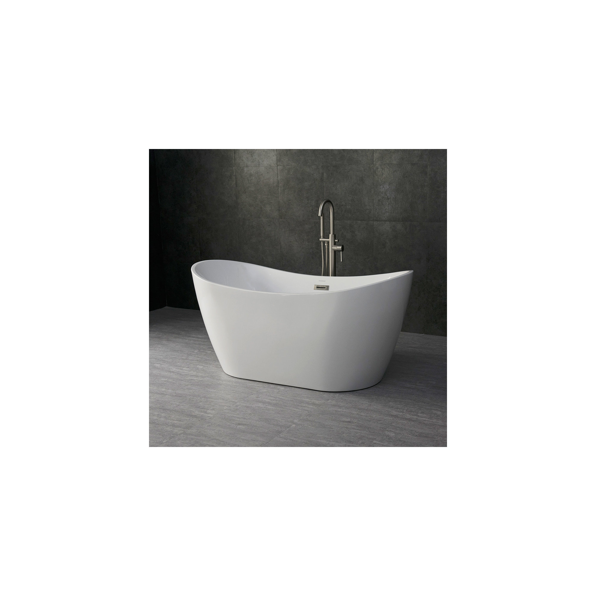 59'' x 29'' Freestanding Soaking Acrylic Bathtub, Brushed Nickel, White