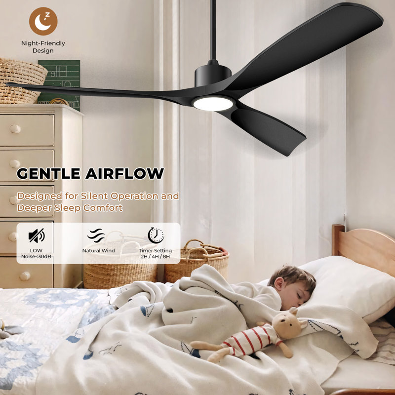 Ventilateur de plafond intelligent 60 po avec lumière, 3 pales ABS, télécommande à 6 vitesses et commande vocale APP, 3CCT, à intensité variable, moteur réversible BLDC
