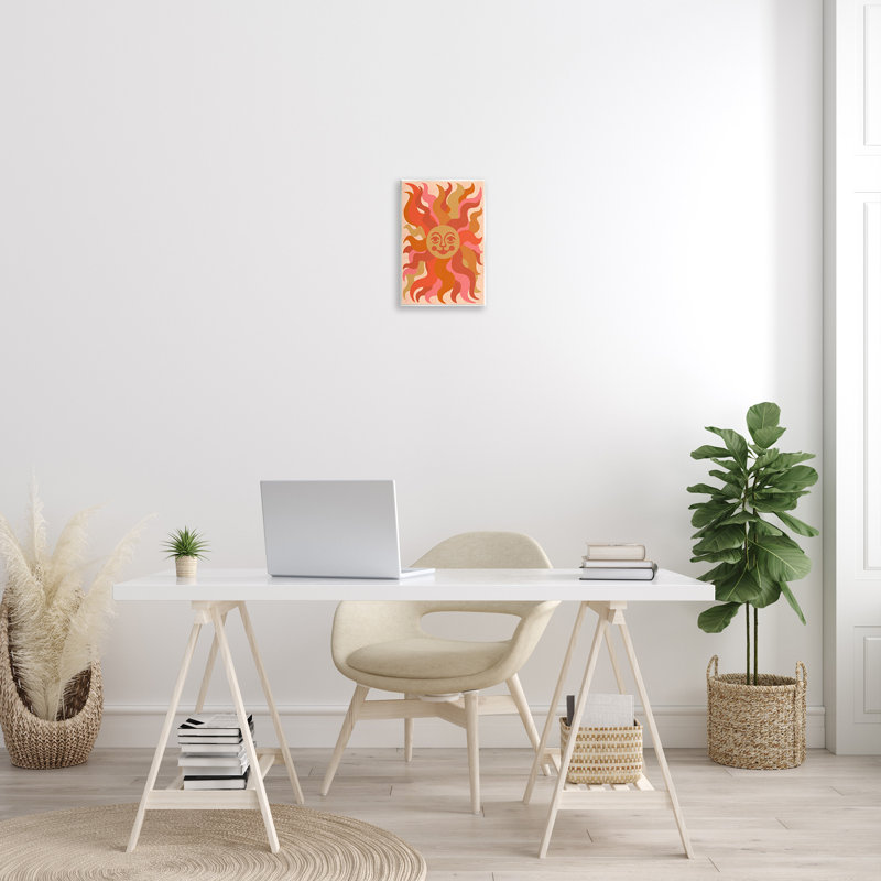 Art mural céleste "Soleil souriant" par Carrie Cantwell, H 15 po x l 10 po x P 0,5 po, Bois sans cadre