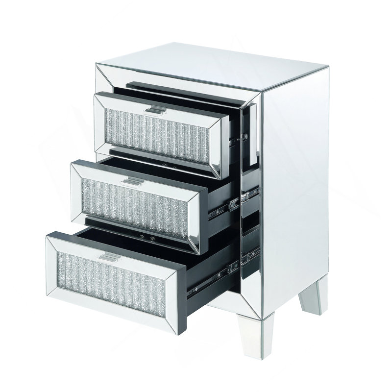 Table de bout en miroir, table d'appoint avec 3 tiroirs de rangement