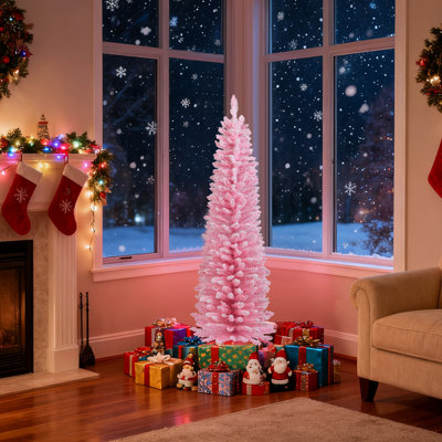 Arbre de Noël artificiel mince avec embouts de branches floquées et support en métal