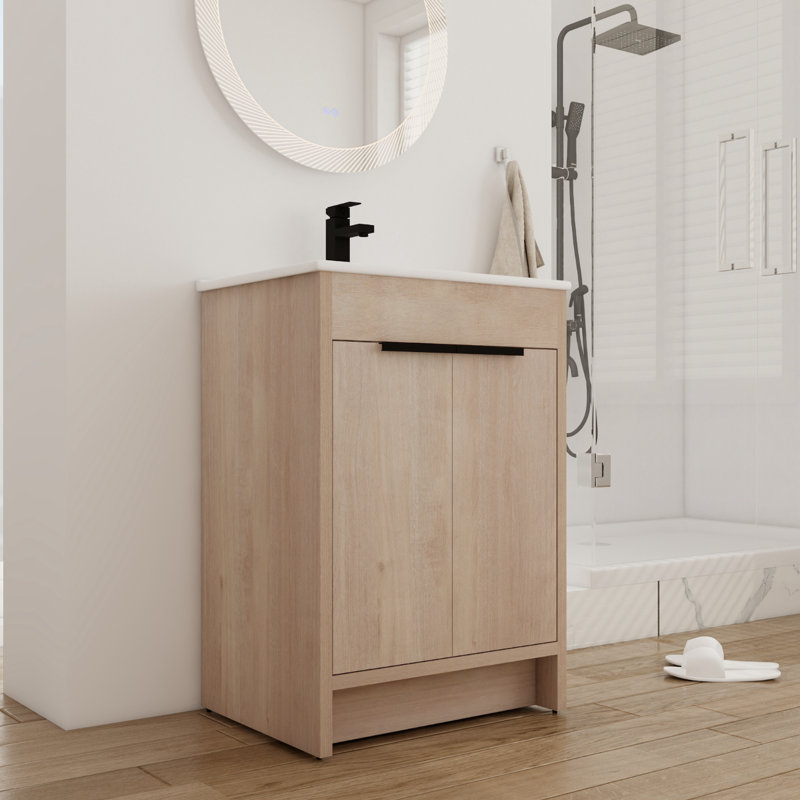 Rivanna 24.34'' Single Bathroom Vanity with Ceramic Top, Light Oaken
