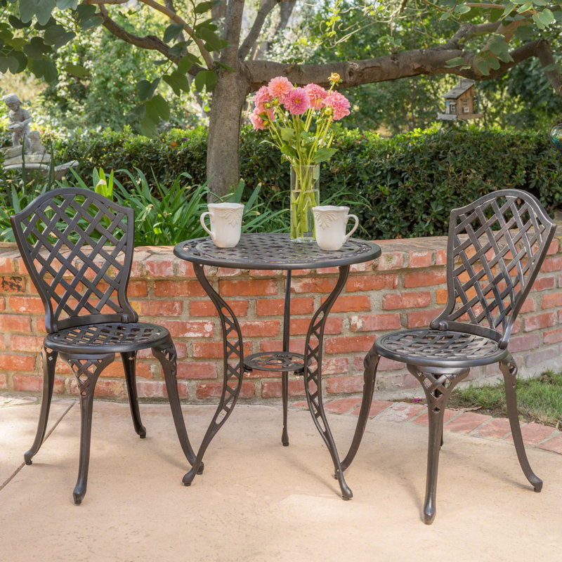 Metal Bistro In Black - Aluminium, Timeless Patio Style. Curved Frames, Legs. 23.64 In. W X 26.83 H, 33.52 Lb. For Backyard Aluminium Black. Furniture With Frames. Legs & Table. For Outdoor