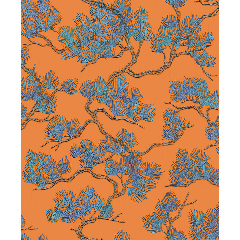 Embroidered Pine Tree Wallpaper, Orange