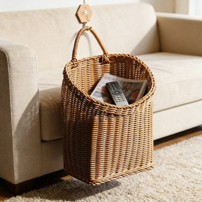 Panier suspendu tissé à la main pour le mur et la porte, panier de rangement en osier de rotin imitation PP pour maison de campagne et café style boho