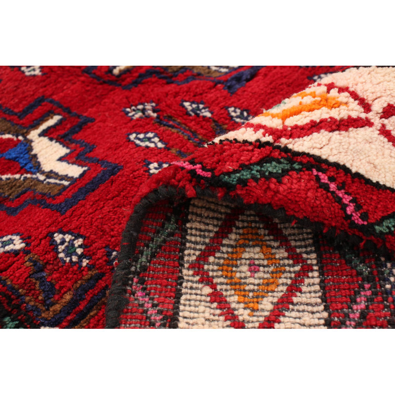 Tapis rouge / blanc en laine noué à la main