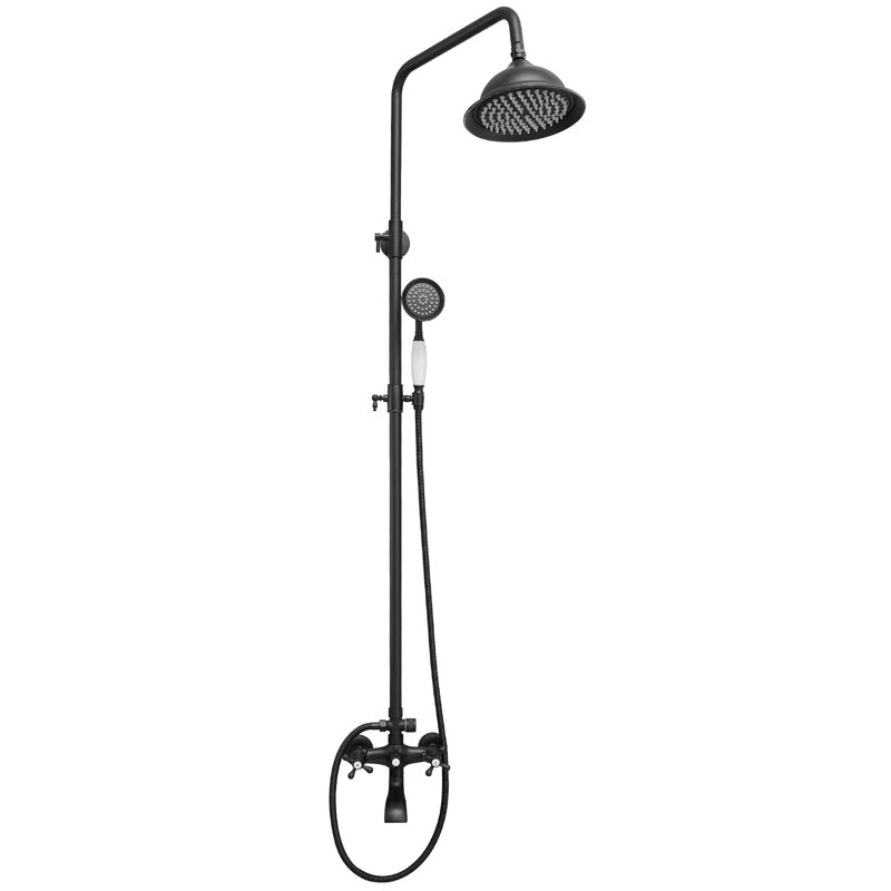 Ensemble de douche à 3 jets avec pomme de douche ronde avec douchette et tuyau en laiton, 2 boutons croisés en noir mat