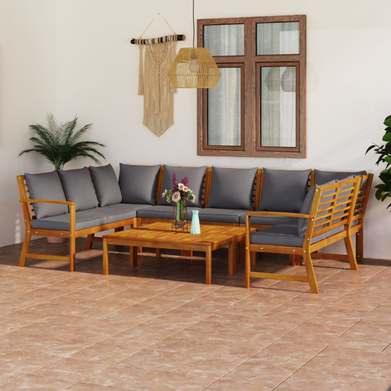 Chaise longue 9 pièces avec coussins, Gris