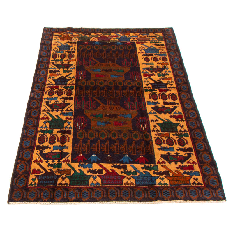 Tapis bleu marine en laine noué à la main de conception unique 4 pi 1 po x 6 pi 8 po Rotherhithe