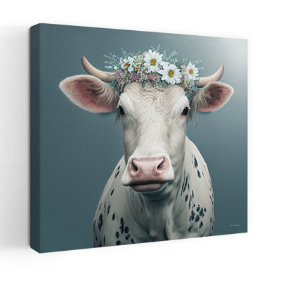 Bovin, beauté, fantaisie, contemporain, vache, portrait, art floral