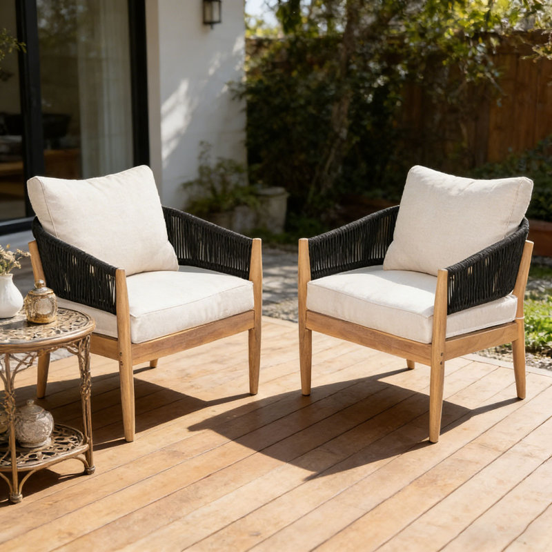 Ensemble de chaise de patio en bois, Noir, naturel